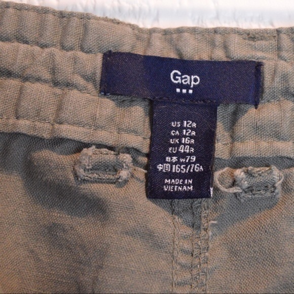 GAP Flax/Cotton Wide Leg Drawstring Pants, Size 12 - Troop Green - Picture 4 of 9